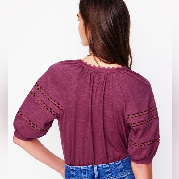 Boden Maisy Rikrak Trim Top with Puff Sleeves, Sz 4 - Picture 3 of 7